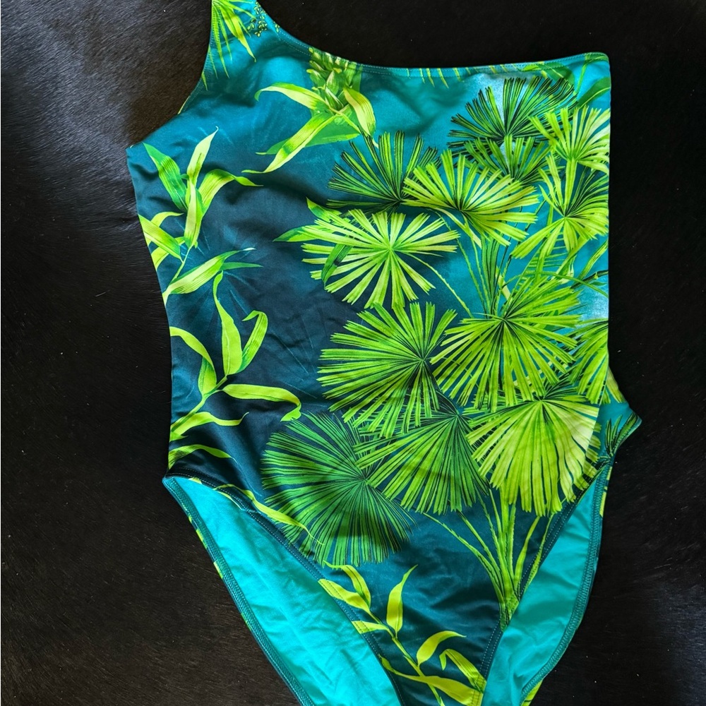 Versace Green and Blue One Piece Asymmetrical Swimsuit - Picture 5 of 9